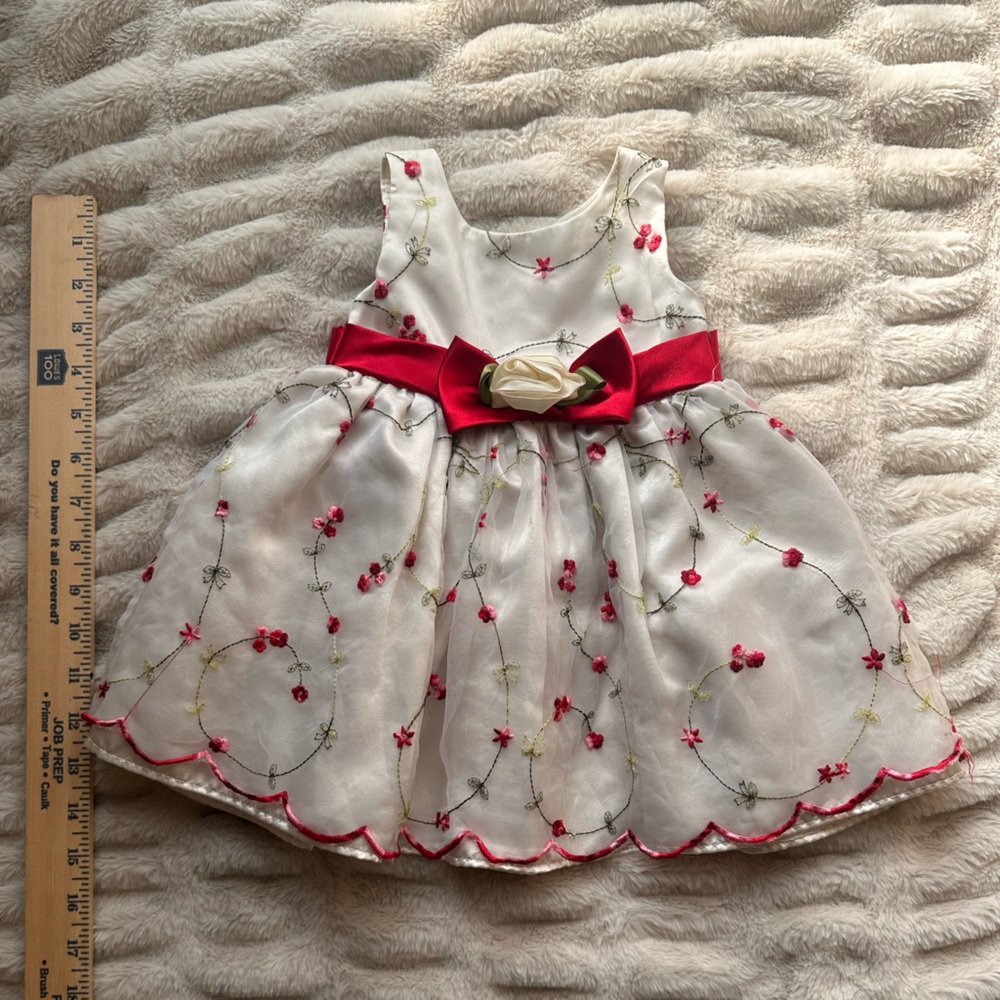 White Dress with Red Floral Embroidery